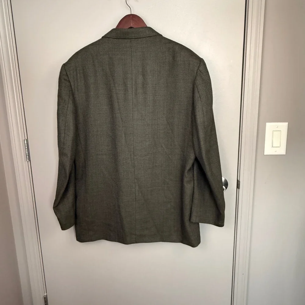 Oscar De La‎ Renta Blazer Mens Olive Brown Micro Pattern 3 Button Sport Coat 46R
